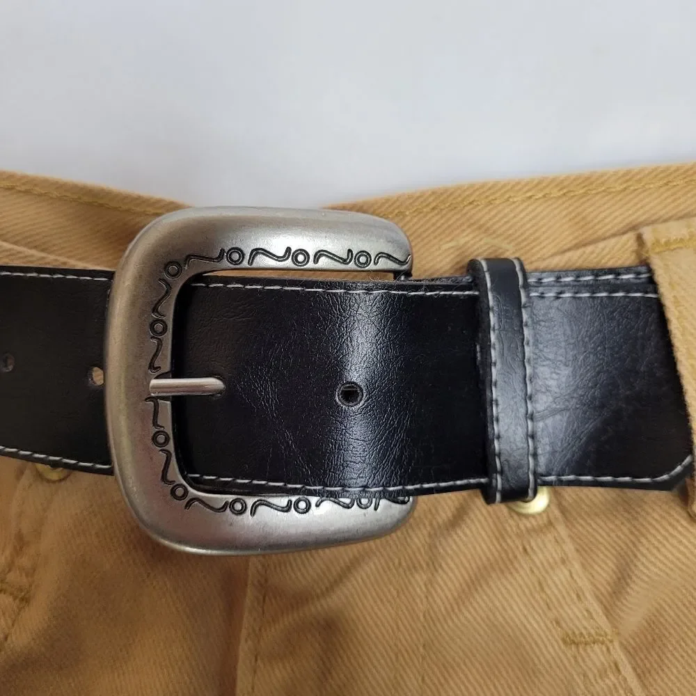 NEW Vintage 90s tan high waisted‎ belted baggy midi denim shorts S